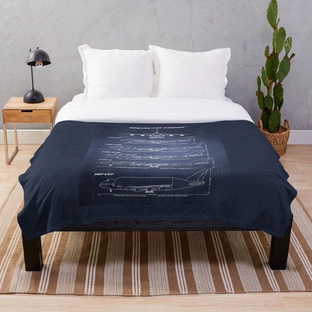 Boeing 747 jumbo jet blueprint-style plush blanket
