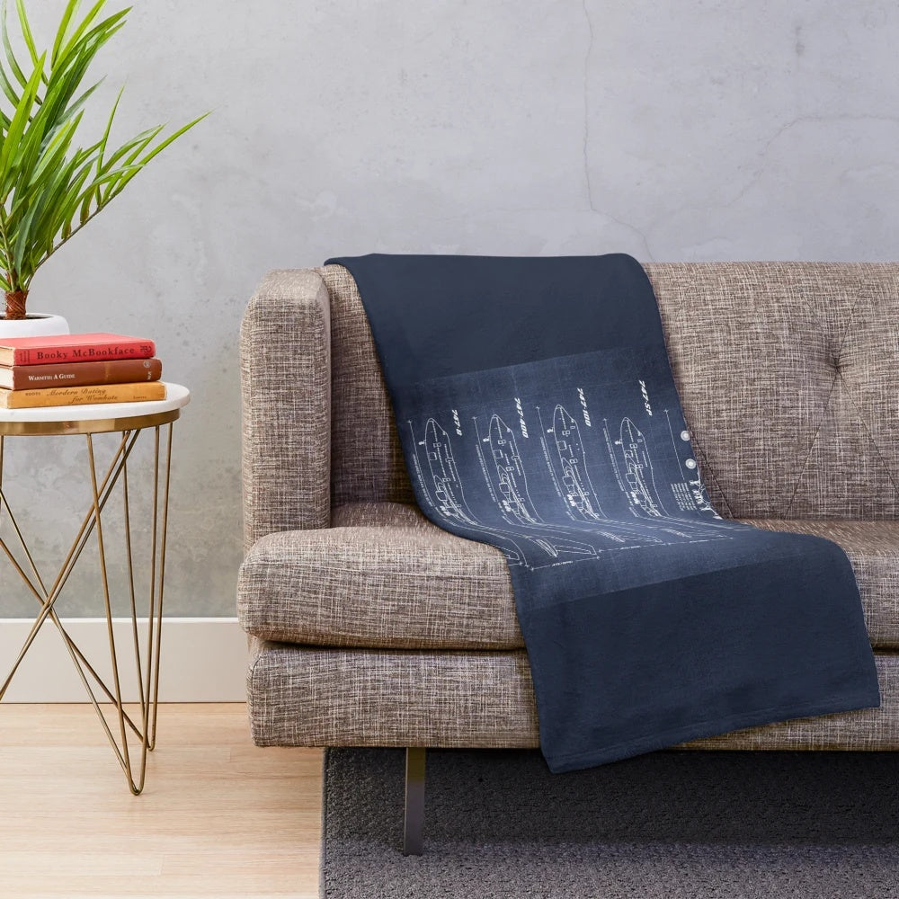 Boeing 747 jumbo jet blueprint-style plush blanket