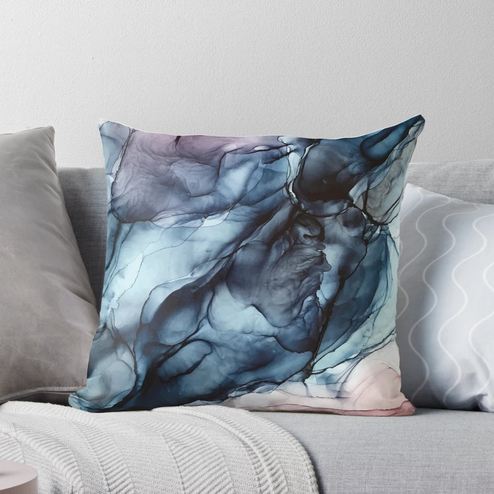Blush and Darkness Abstract Alcohol Ink Painting Decorative Pillow