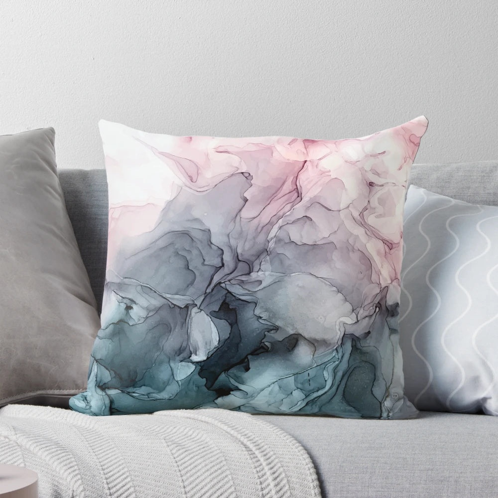 Blush and grey flowing abstract decorative pillow