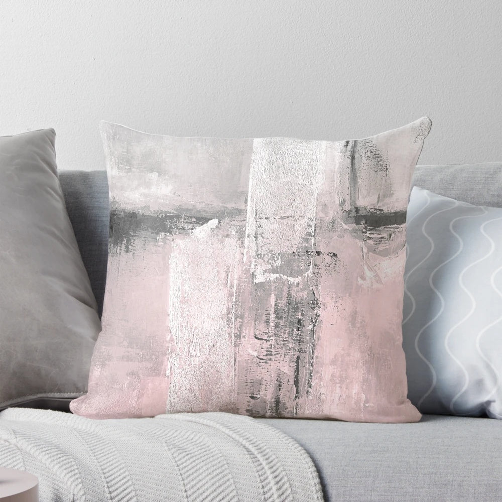 Blush pink abstract landscape wall art with gray and pink tones