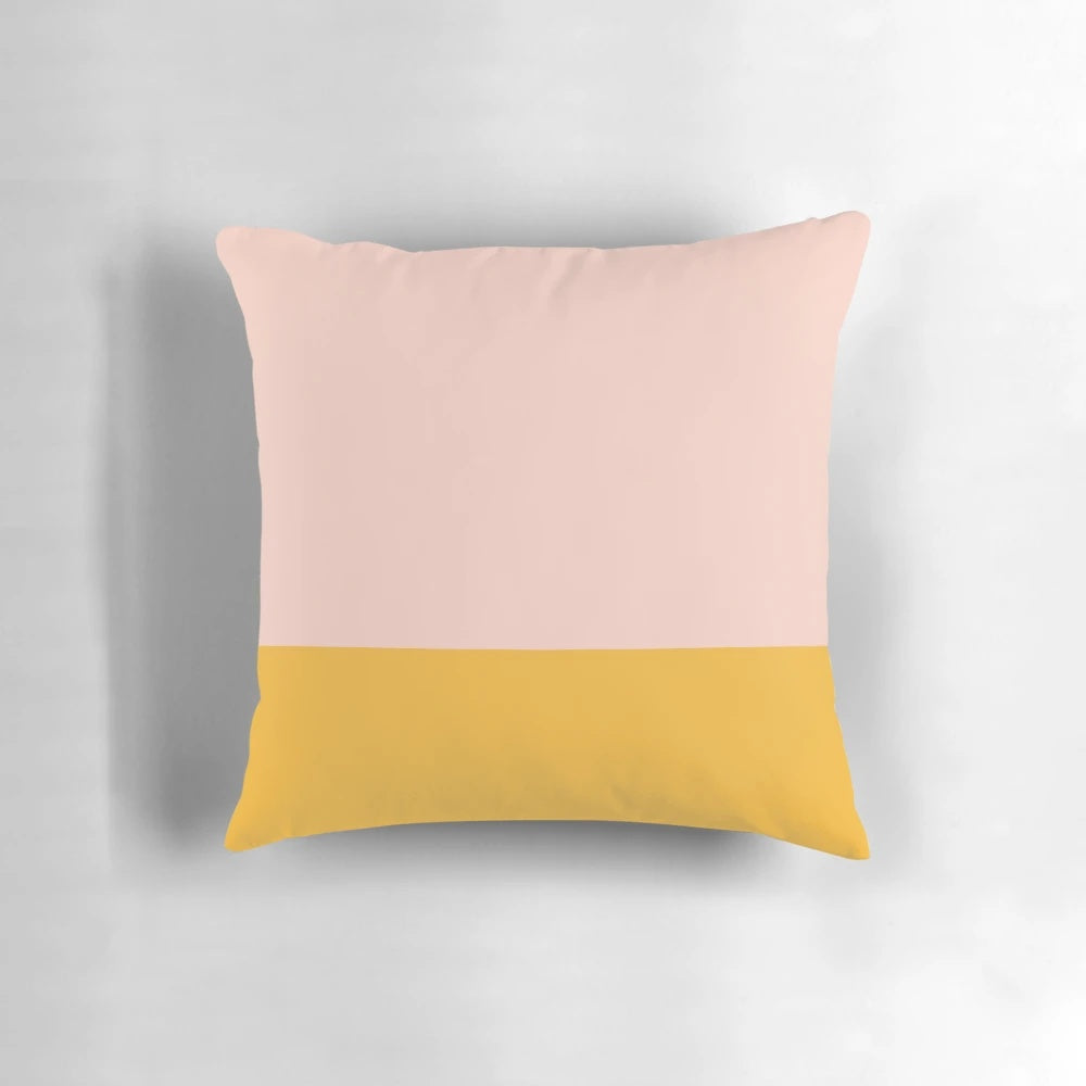 Blush pink and mustard yellow minimalist color block pillow