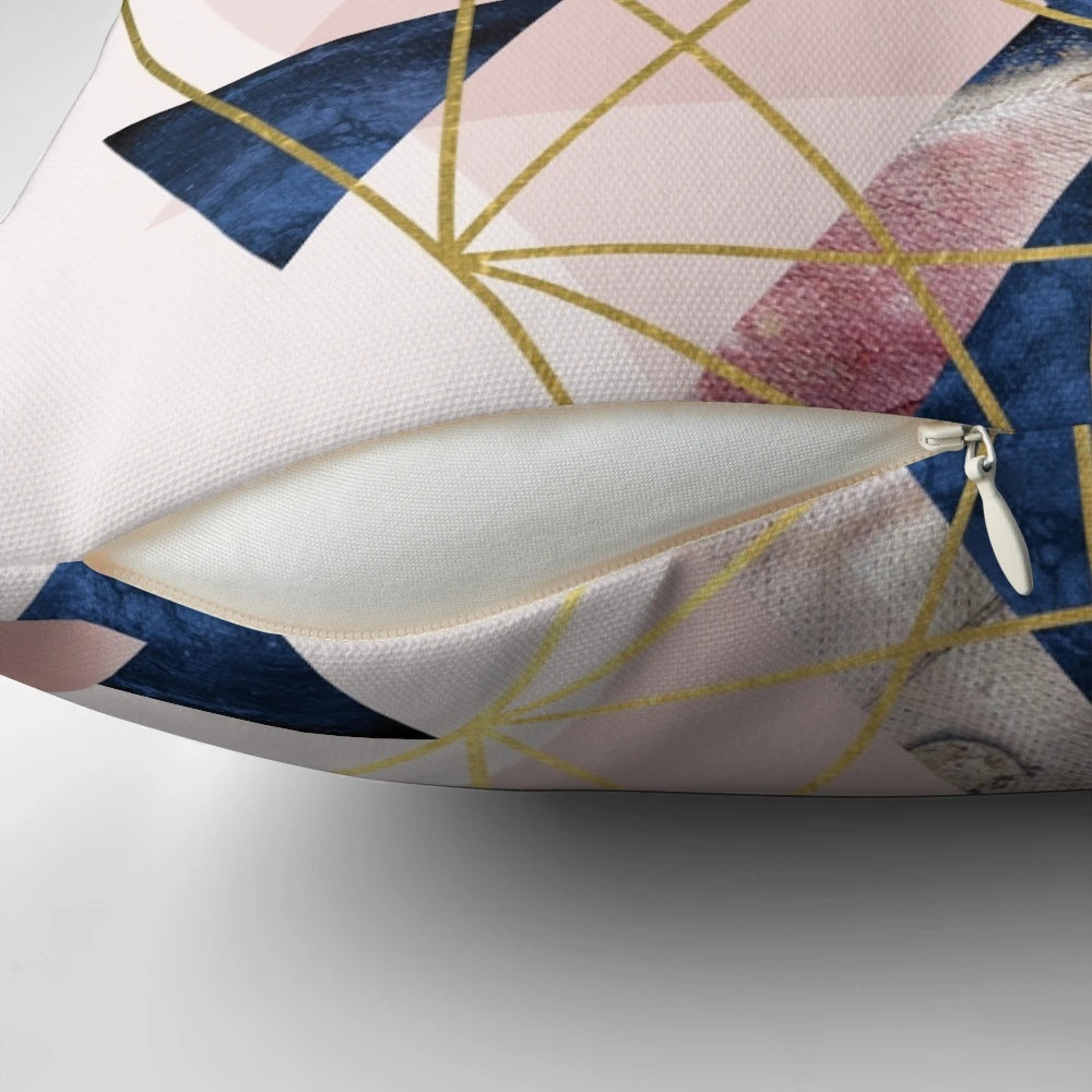 Blush pink and navy geometric abstract art throw pillow for living room or bedroom decor