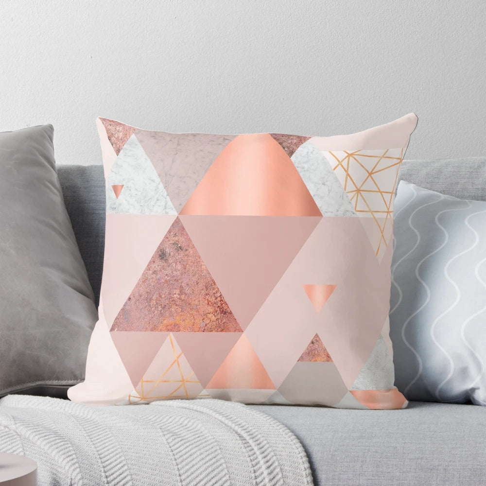 Blush pink geometric pillow with scandinavian-inspired design