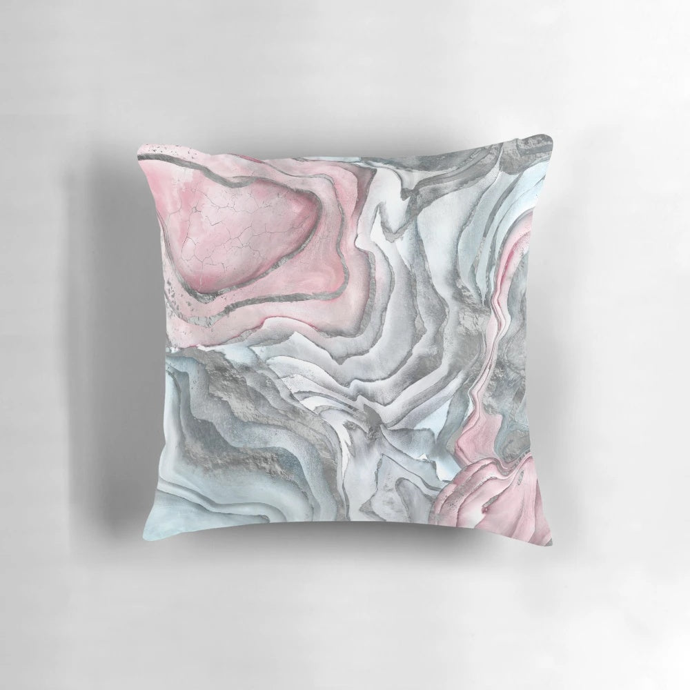 Blush rose marble pastel pink and grey abstract art pillow