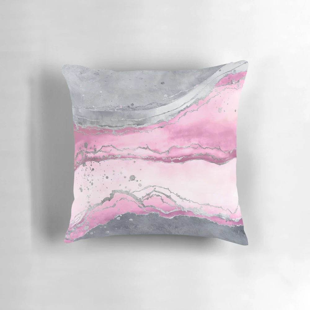 Blush rose marble decorative pillow with soft pastel pink and grey tones