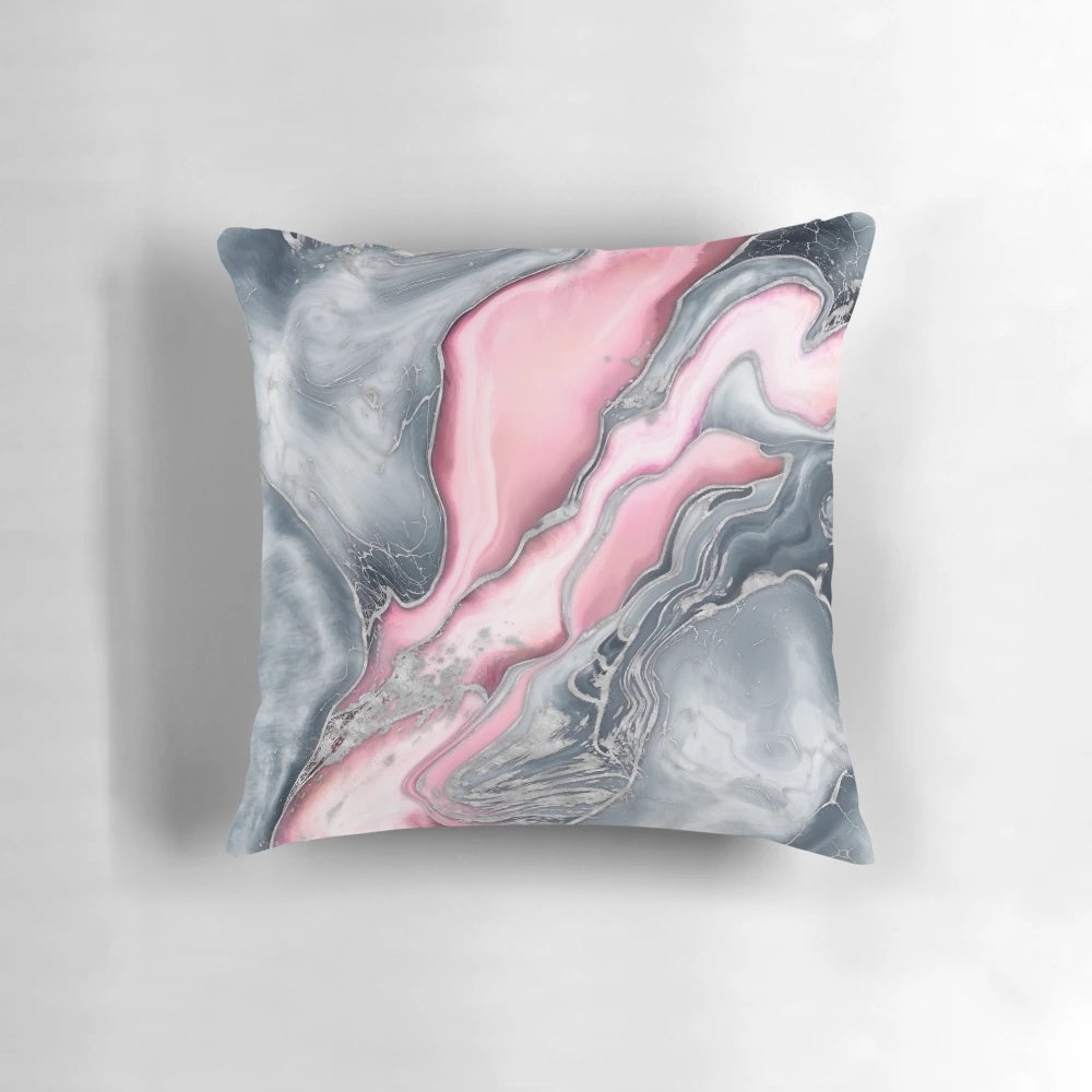 Blush rose marble decorative throw pillow with pastel pink and grey accents