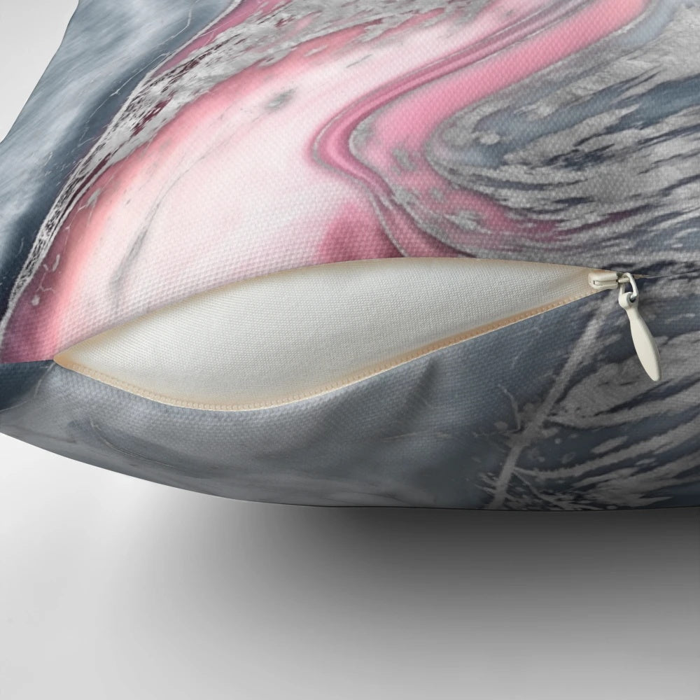 Blush rose marble decorative throw pillow with pastel pink and grey accents