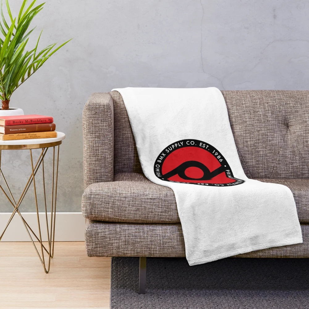 bmx plush blanket with primo bicycle logo and freestyle cycling design