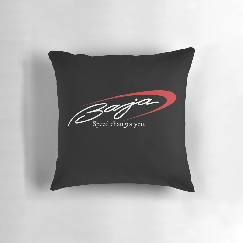 Decorative pillow featuring a bold boat logo design