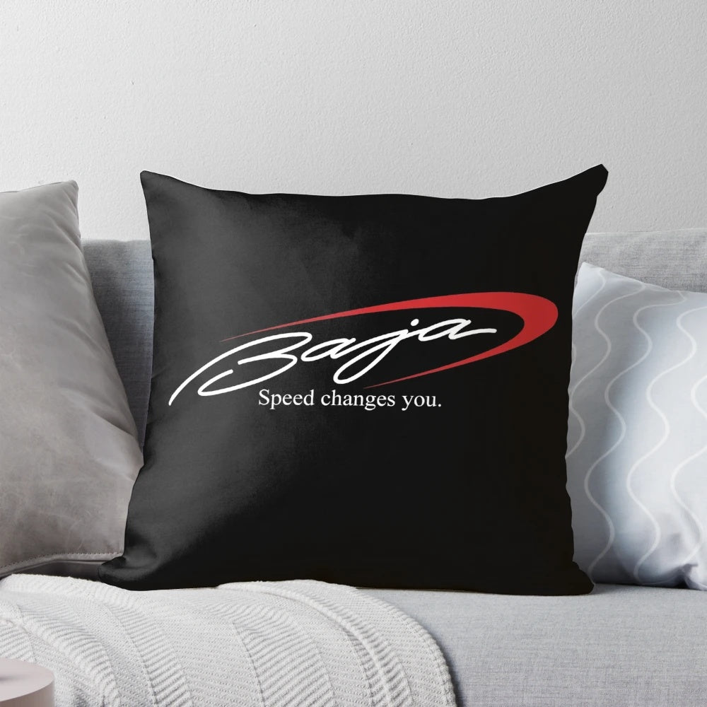 Decorative pillow featuring a bold boat logo design
