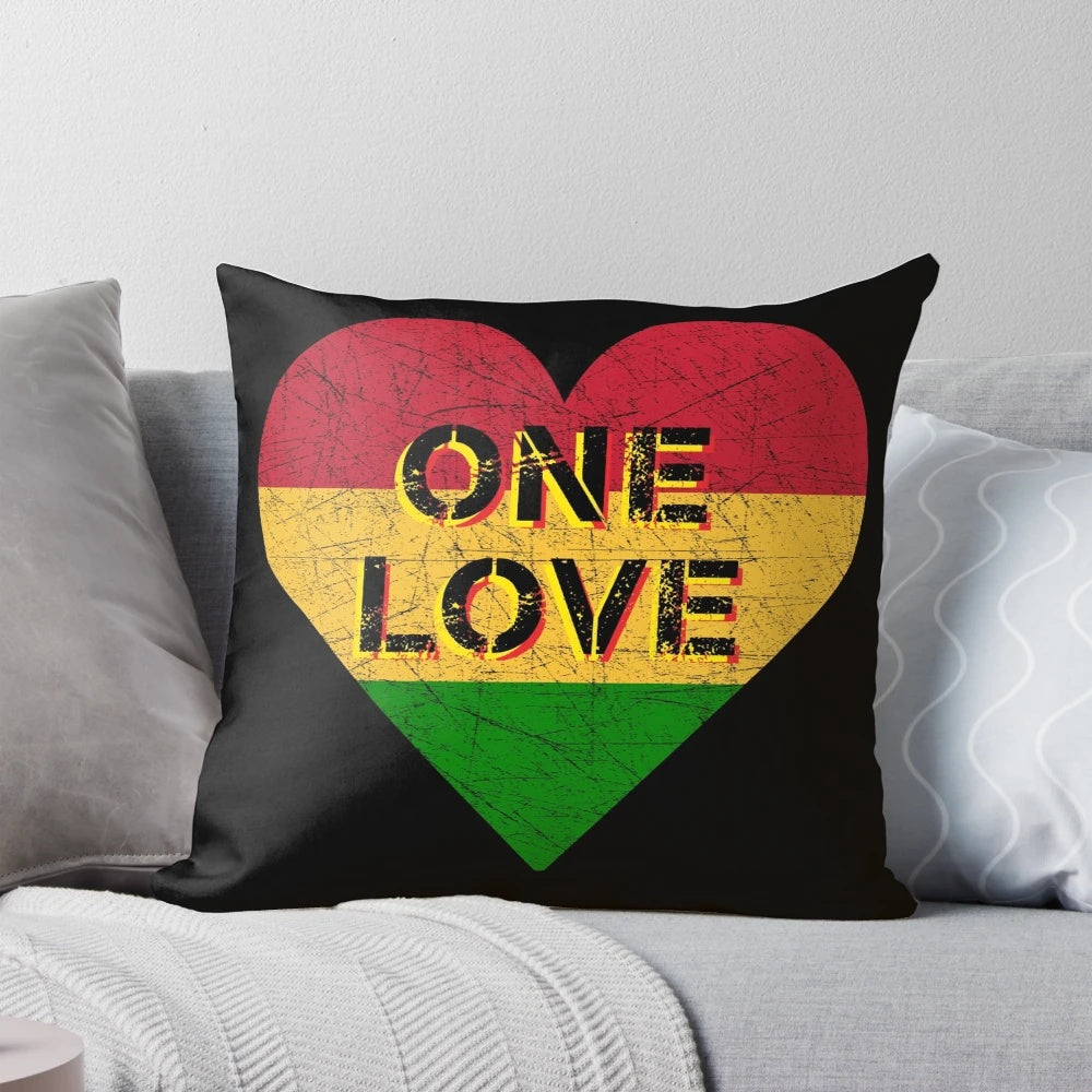 Bob Marley inspired one love reggae music rasta design pillow