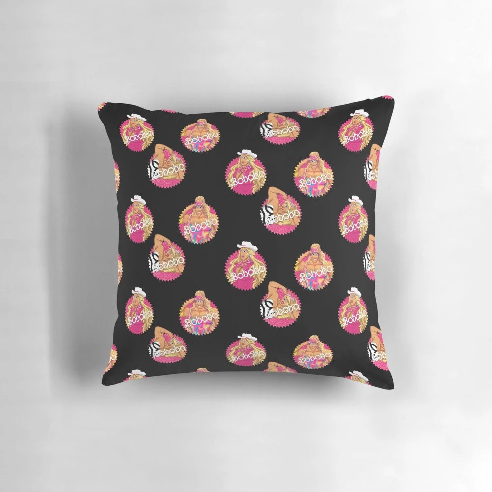 Bobo Barbie-themed decorative pillow, featuring a pink and chic doll pattern