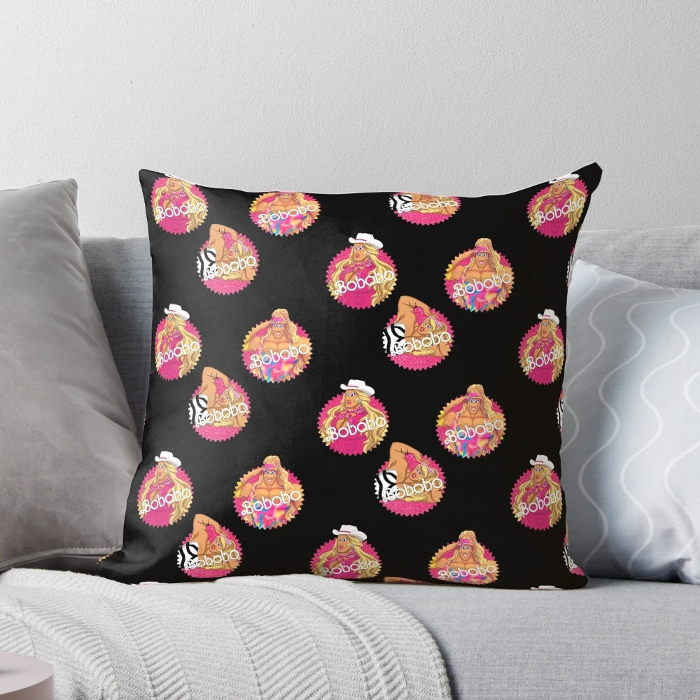 Bobo Barbie-themed decorative pillow, featuring a pink and chic doll pattern