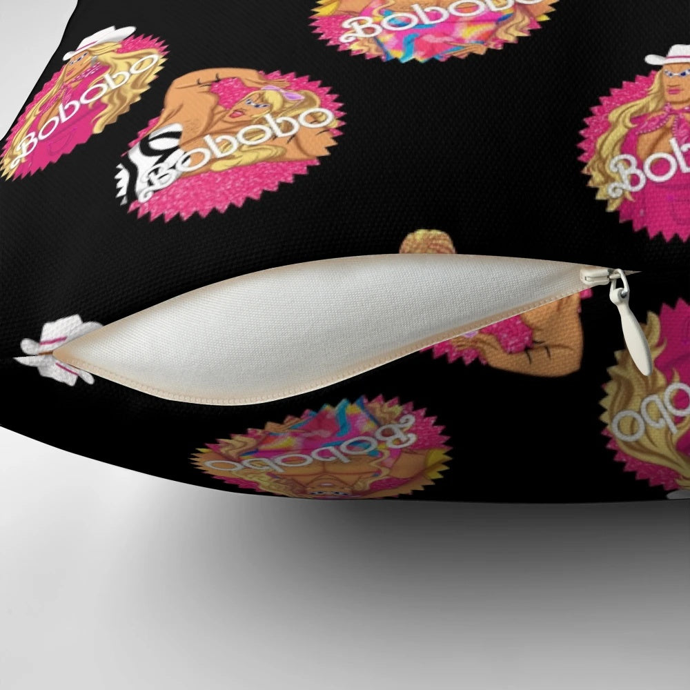 Bobo Barbie-themed decorative pillow, featuring a pink and chic doll pattern
