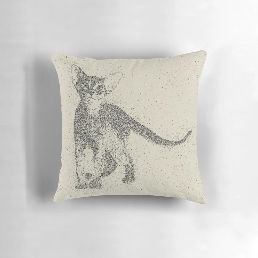 Abyssinian kitten dotted art pillow, featuring a charming monotone design
