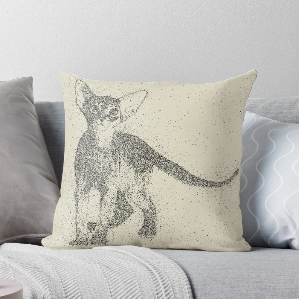 Abyssinian kitten dotted art pillow, featuring a charming monotone design