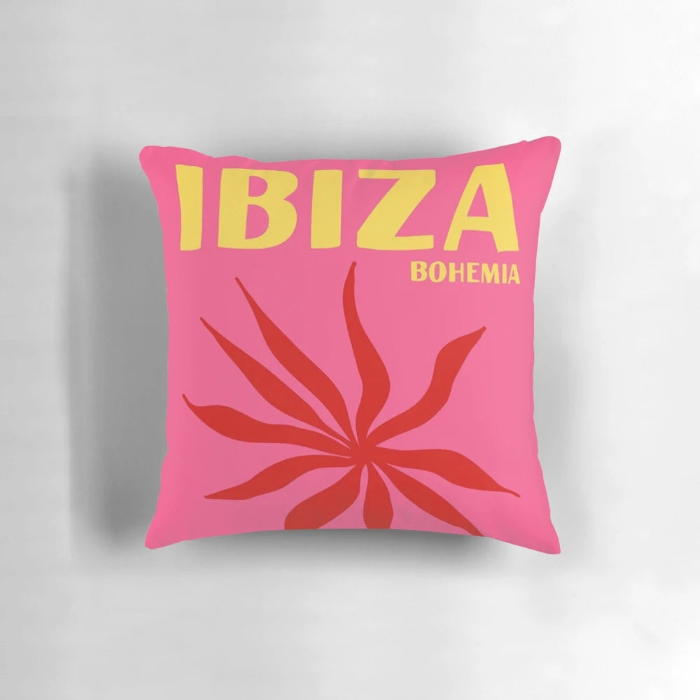 Vibrant Ibiza-style floral print decorative pillow cover