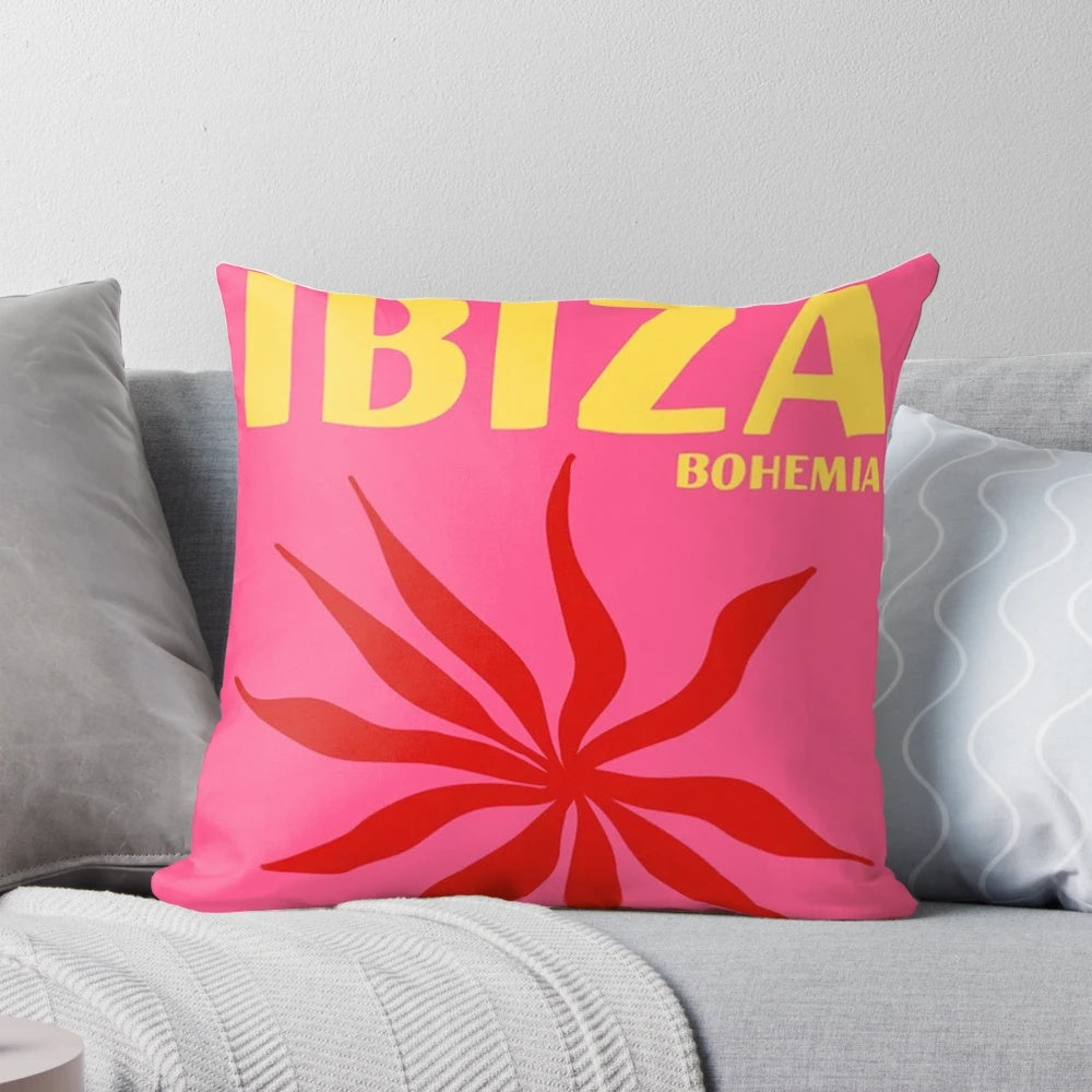 Vibrant Ibiza-style floral print decorative pillow cover