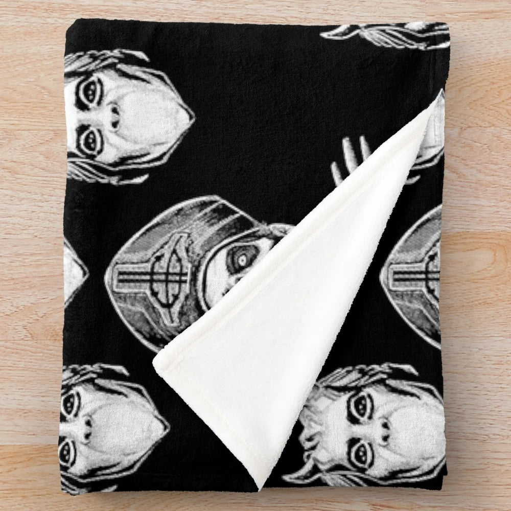 Bohemian-inspired plush blanket featuring dark metal imagery