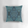 Decorative black, teal and aqua protea doodle pattern pillow