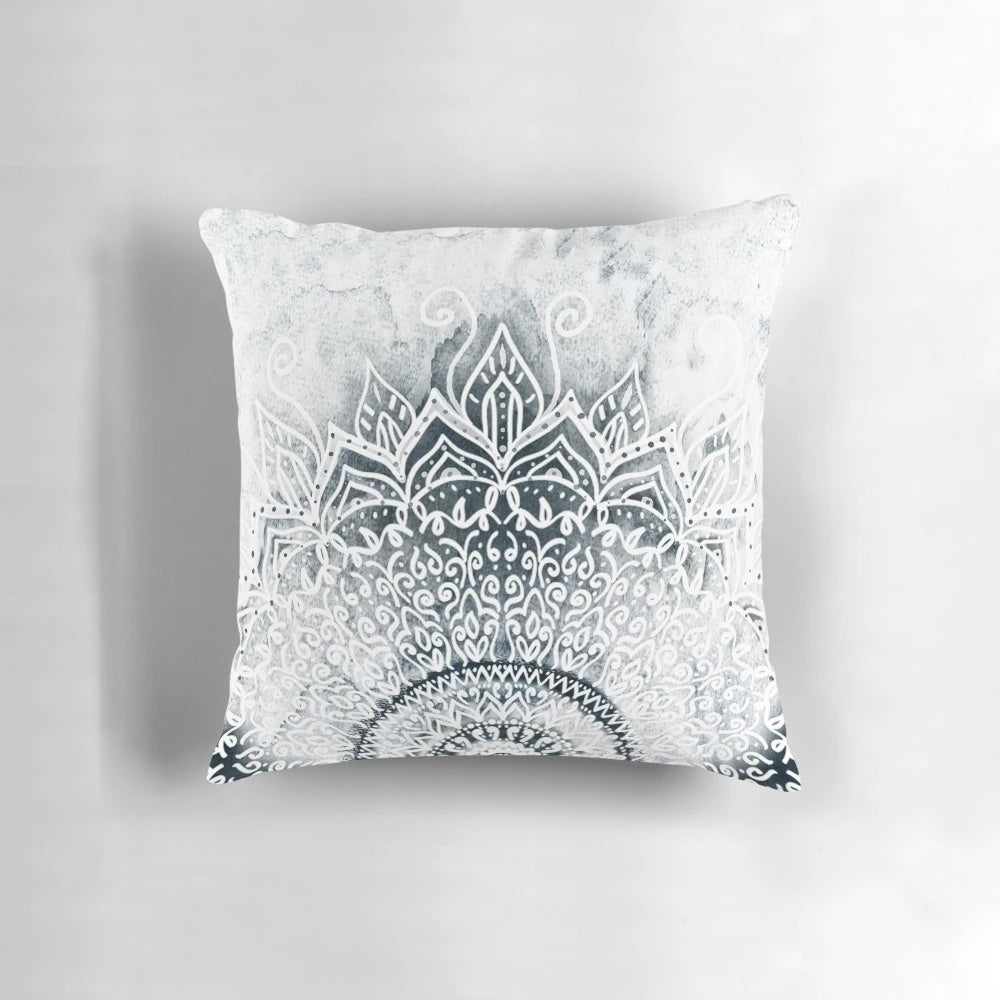 Mina Mandala Bohemian Decorative Throw Pillow in Black and White