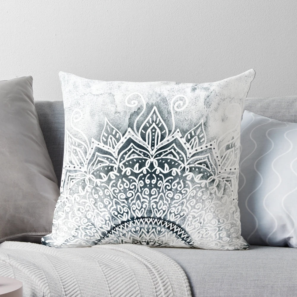 Mina Mandala Bohemian Decorative Throw Pillow in Black and White