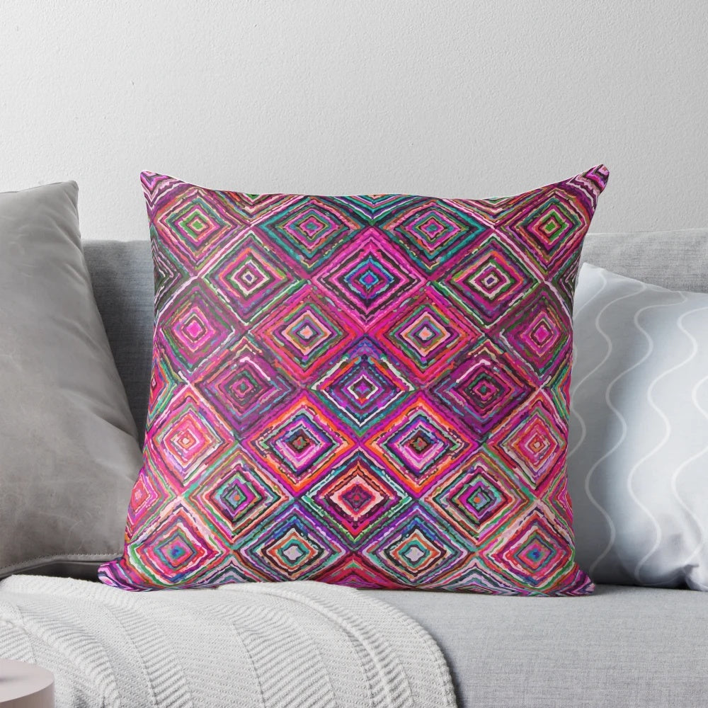 Colorful Moroccan-style decorative pillow with traditional patterns and vintage-inspired design