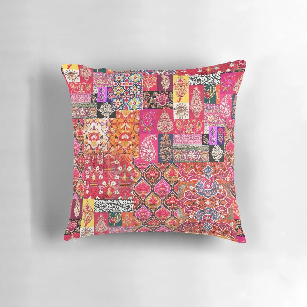 Bohemian mosaic pattern pillow with Moroccan and Indian fusion design