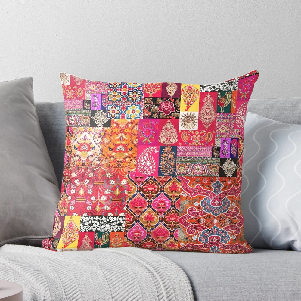 Bohemian mosaic pattern pillow with Moroccan and Indian fusion design
