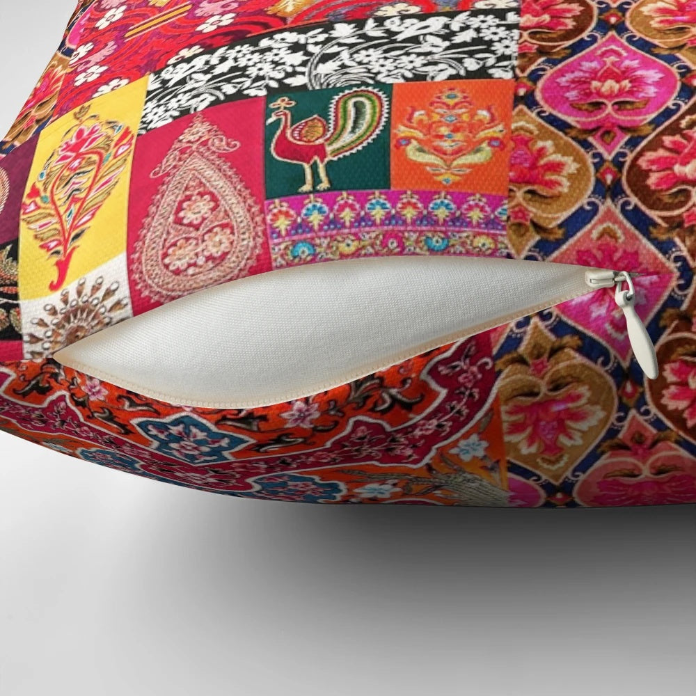Bohemian mosaic pattern pillow with Moroccan and Indian fusion design