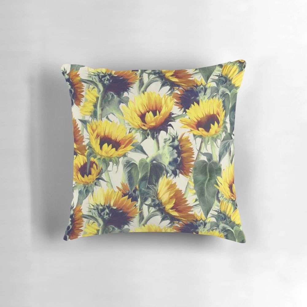 Bohemian-style sunflower pattern printed on a decorative throw pillow