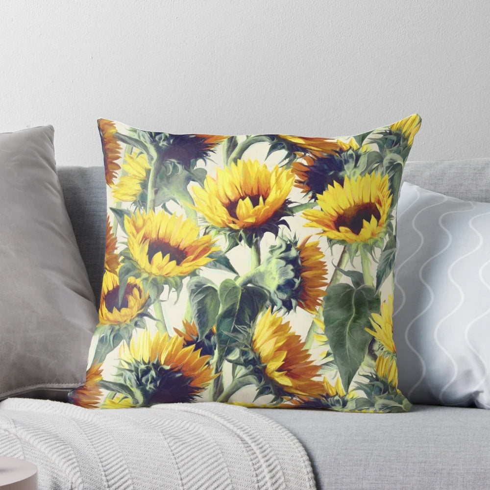 Bohemian-style sunflower pattern printed on a decorative throw pillow