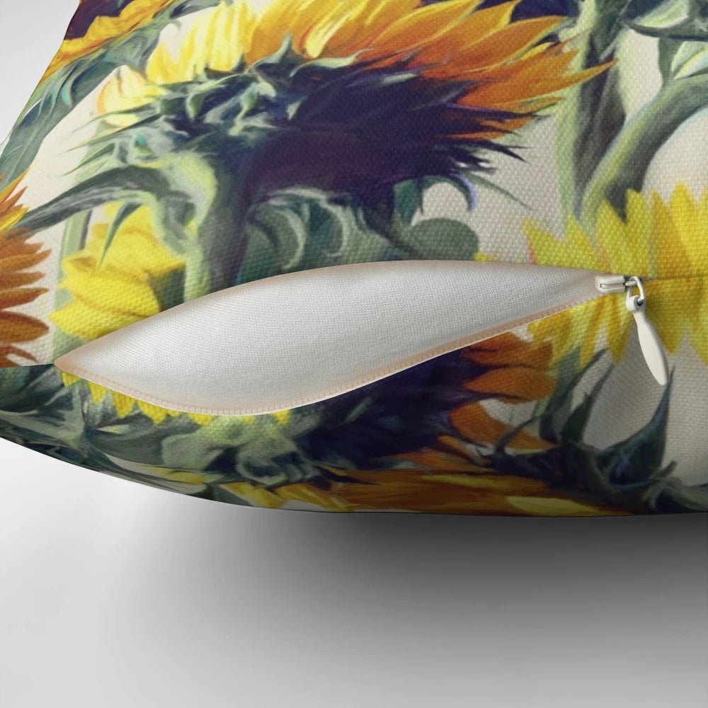 Bohemian-style sunflower pattern printed on a decorative throw pillow
