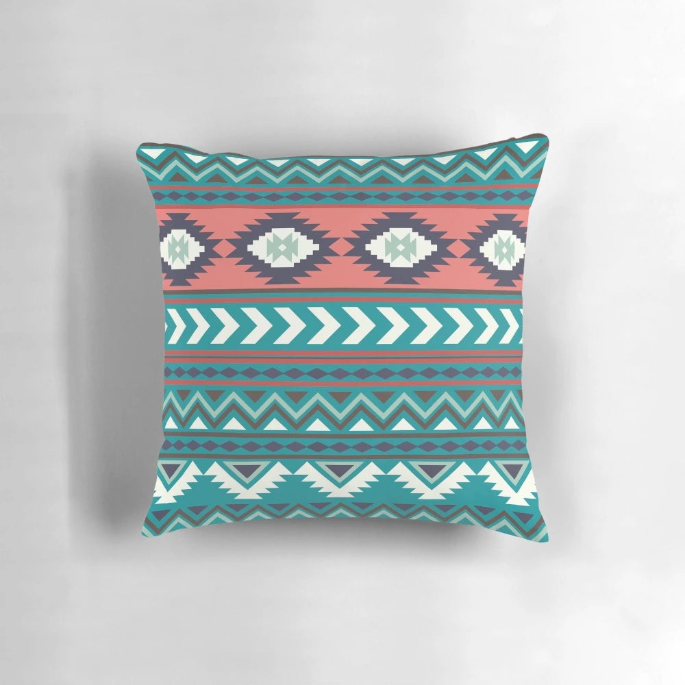 Bohemian turquoise teal terracotta tribal aztec pattern decorative pillow