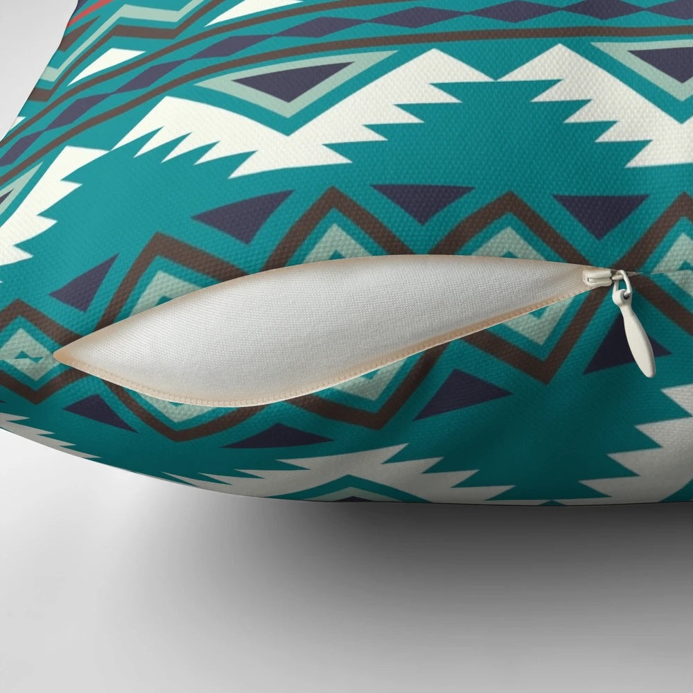 Bohemian turquoise teal terracotta tribal aztec pattern decorative pillow