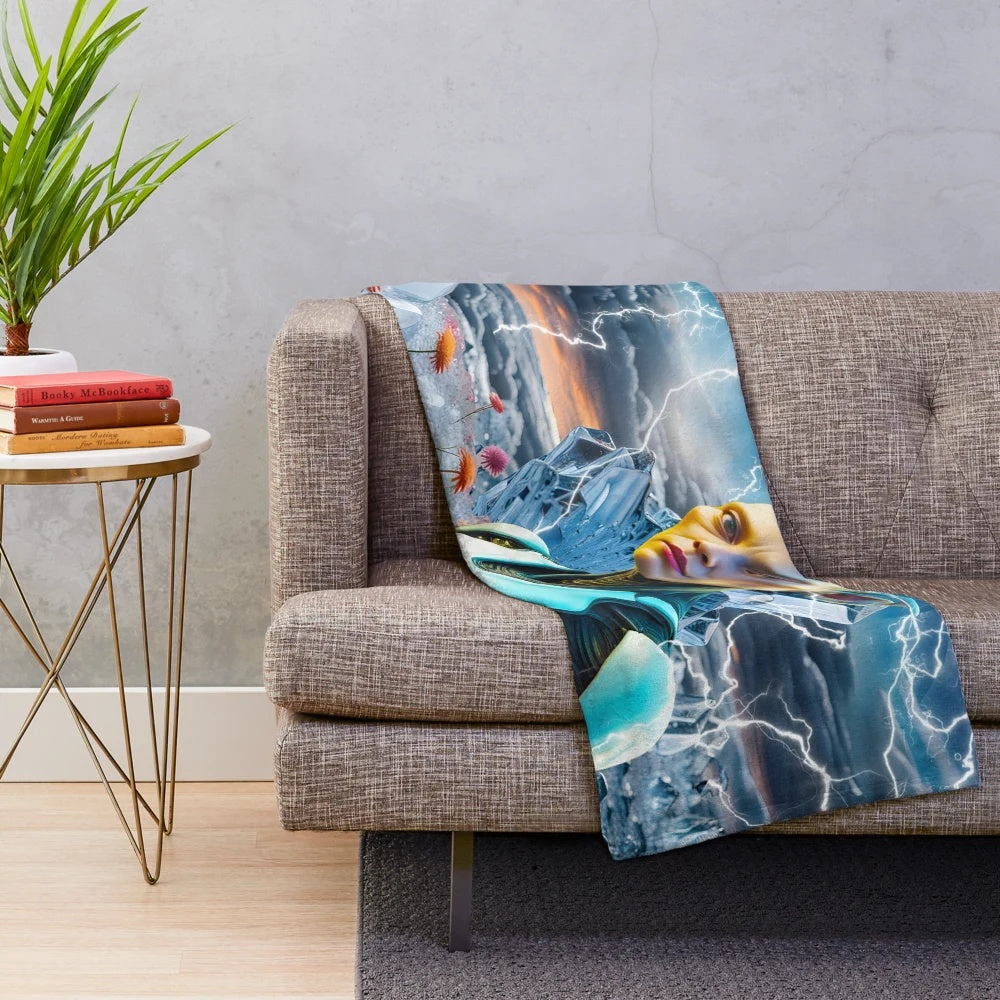 Boho alien plush blanket with space and floral patterns
