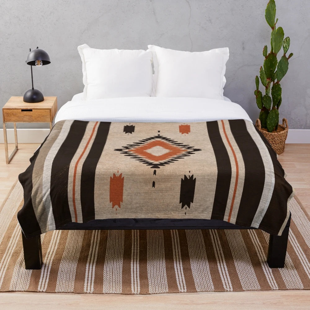 Boho bohemian plush blanket with geometric pattern design