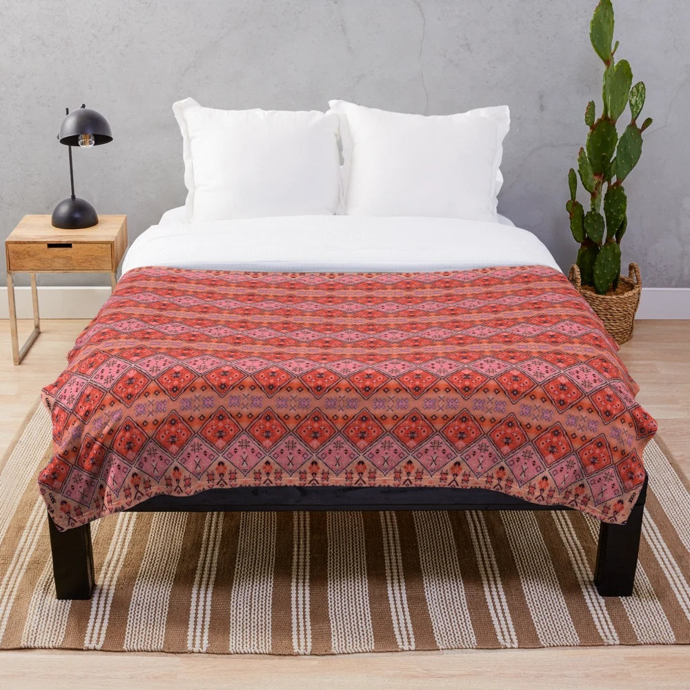 Boho plush blanket with ornate Moroccan-style artwork design