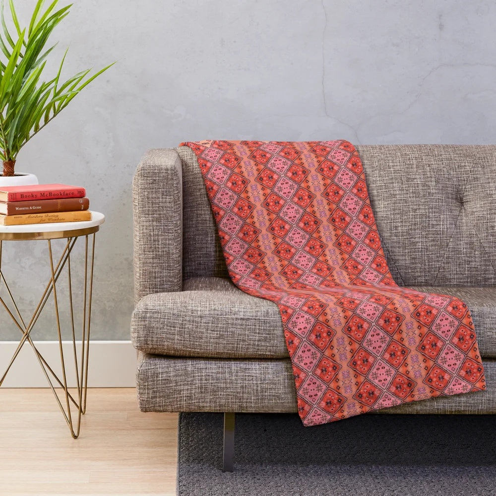 Boho plush blanket with ornate Moroccan-style artwork design