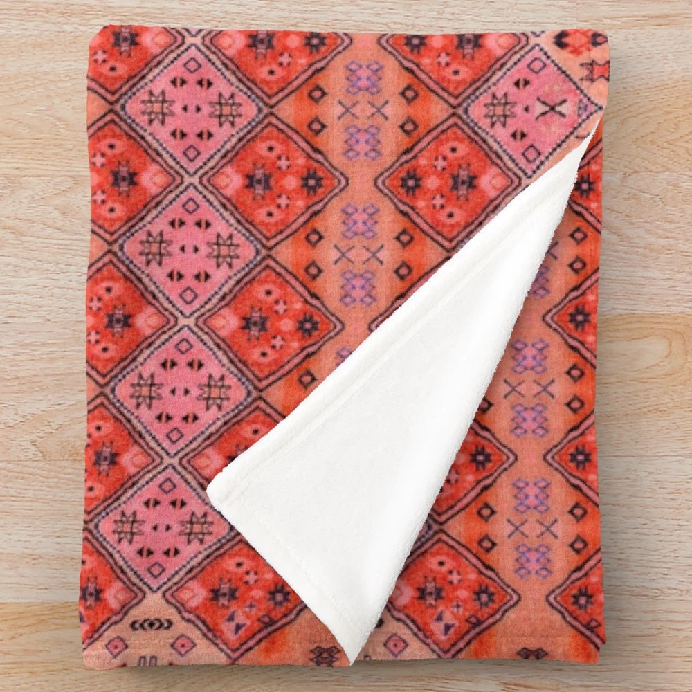 Boho plush blanket with ornate Moroccan-style artwork design