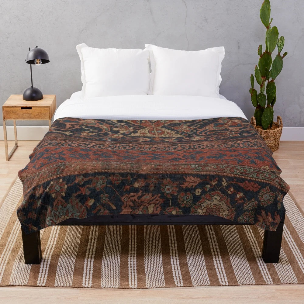 Boho chic plush blanket with colorful medallion rug pattern