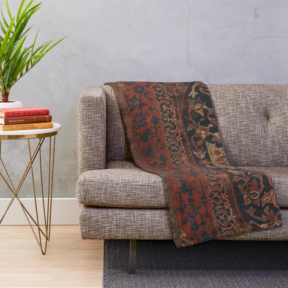 Boho chic plush blanket with colorful medallion rug pattern