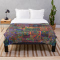Boho style plush blanket with psychedelic indie daydream pattern