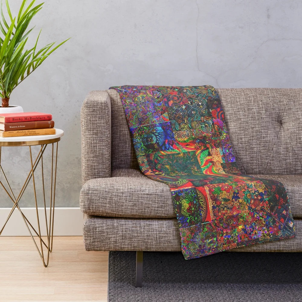 Boho style plush blanket with psychedelic indie daydream pattern