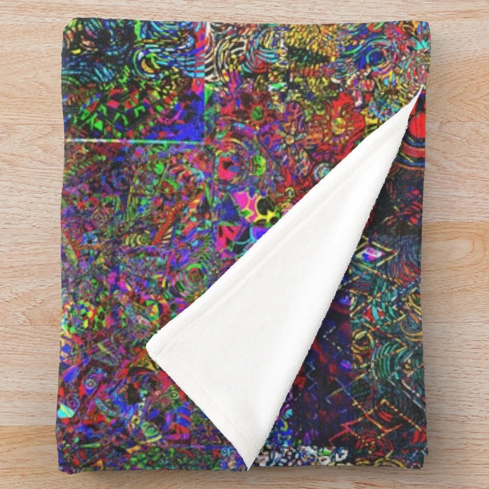 Boho style plush blanket with psychedelic indie daydream pattern