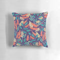 Indigo and burnt sienna floral pattern pillow with a boho, tropical vibe