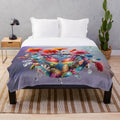 Colorful floral and butterfly print plush blanket