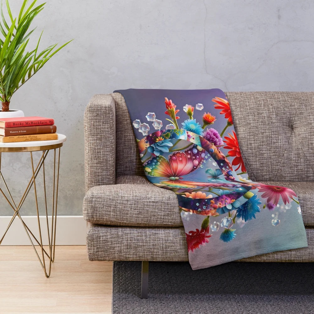 Colorful floral and butterfly print plush blanket