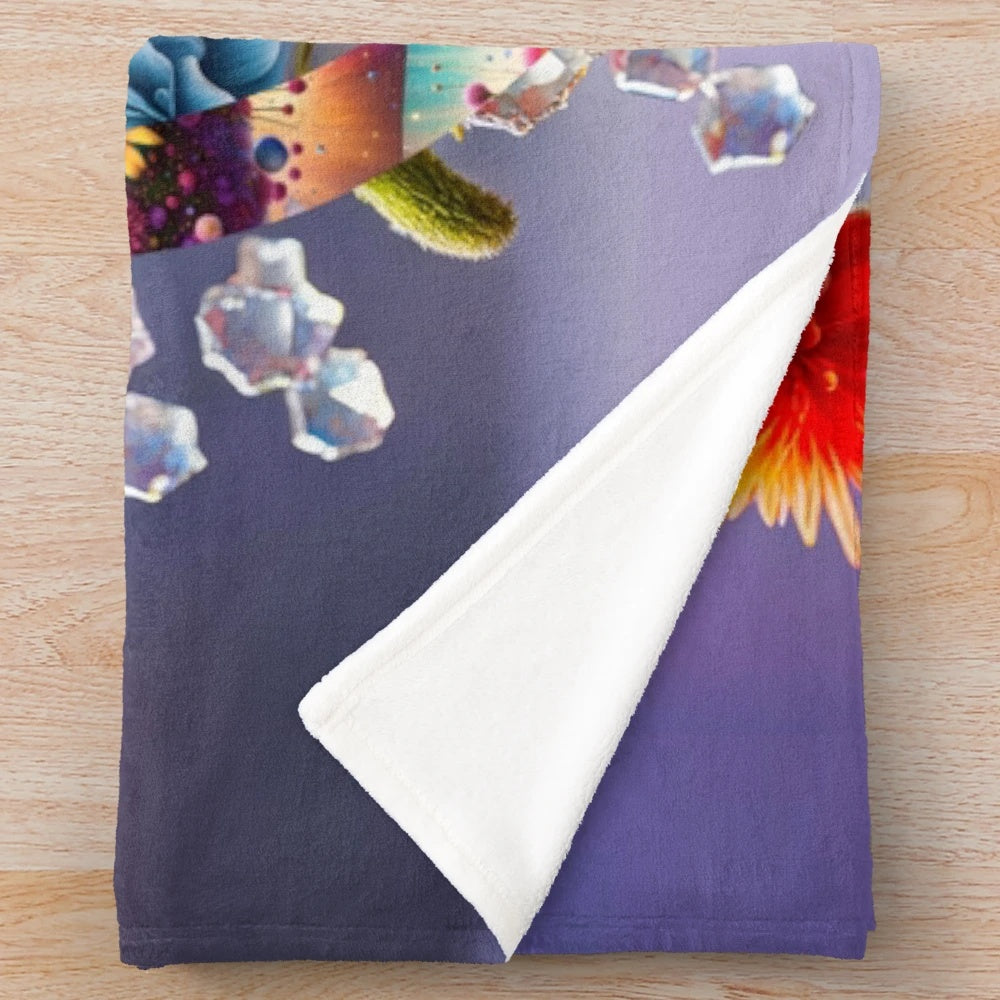 Colorful floral and butterfly print plush blanket